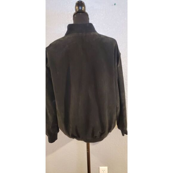Foxrun Vintage Bomber Suede Jacket front pockets snap buttons in Black Size Larg - Picture 6 of 11